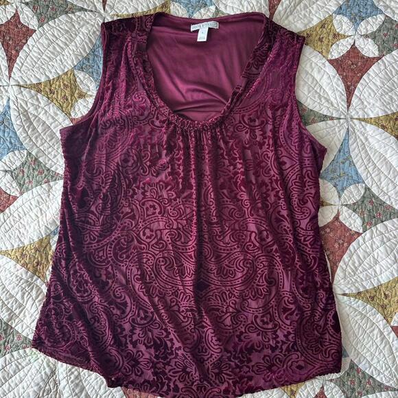 Dana Buchman Tops - Dana Buchman burgundy velvet paisley tank top Size L whimsigoth practical magic